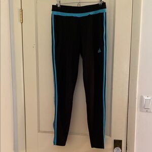 adidas Black and Blue Track Pants with Sporty Stripes
